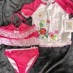 Absorba baby pink polkadot 3 piece swim set 2T